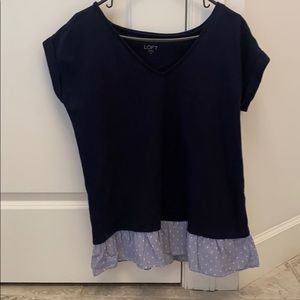 NWOT Loft Outlet Navy Knit Ruffle Top, Medium